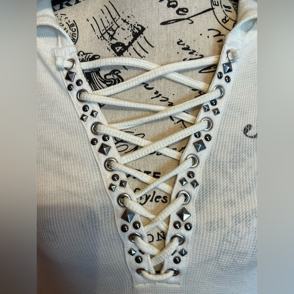 Harley-Davidson® Willie G Skull Ivory Laced Waffle Knit Henley Hoodie -L 💀 - Picture 5 of 14